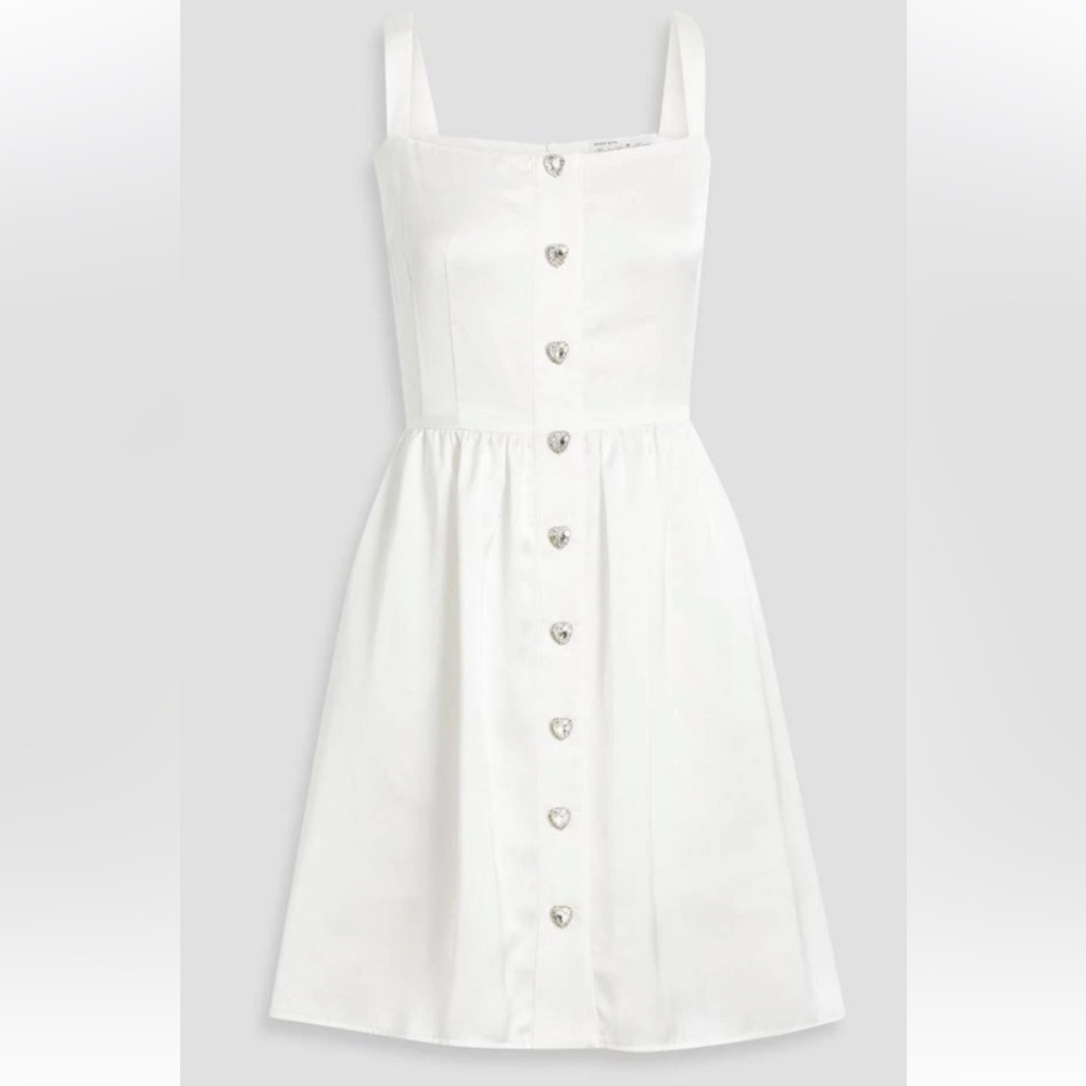 HVN Laura dress white satin with heart embellishment rhinestones size 6